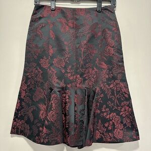 Ann Taylor Black and Burgundy Floral Fit-and-Flare Skirt NWT